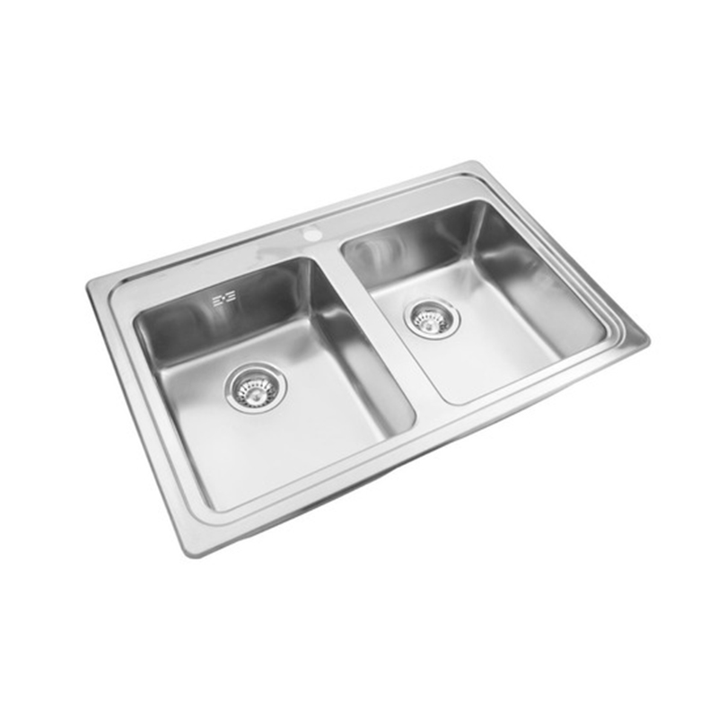 Pileta cocina doble acero inoxidable 304 pulido estandar cromado sobrepuesta antirrebalse antiderrame 838mm x 559mm x 175mm