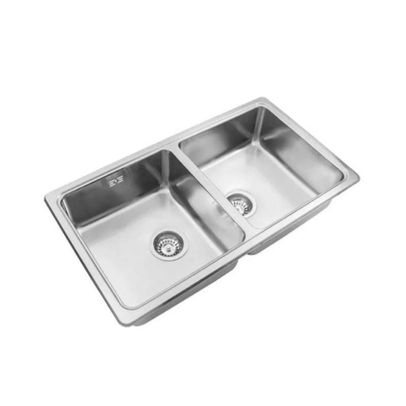 Pileta cocina doble acero inoxidable 304 pulido estandar sobrepuesta 708mm x 370mm x 175mm