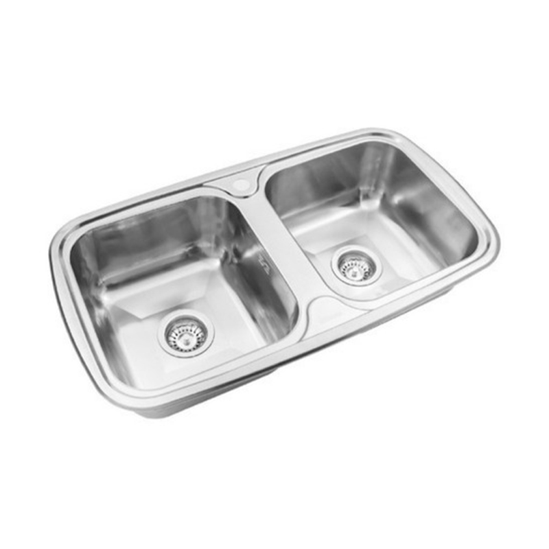 Pileta cocina doble acero inoxidable 304 pulido estandar sobrepuesta antirrebalse antiderrame 835mm x 470mm x 180mm