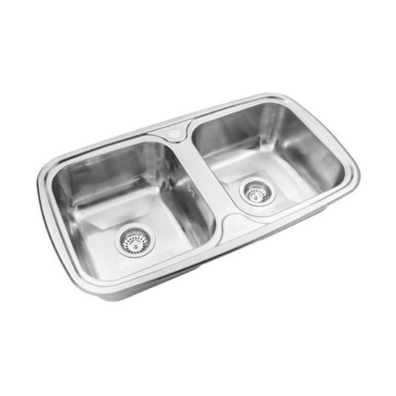Pileta cocina doble acero inoxidable 304 pulido estandar sobrepuesta 598mm x 340mm x 150mm