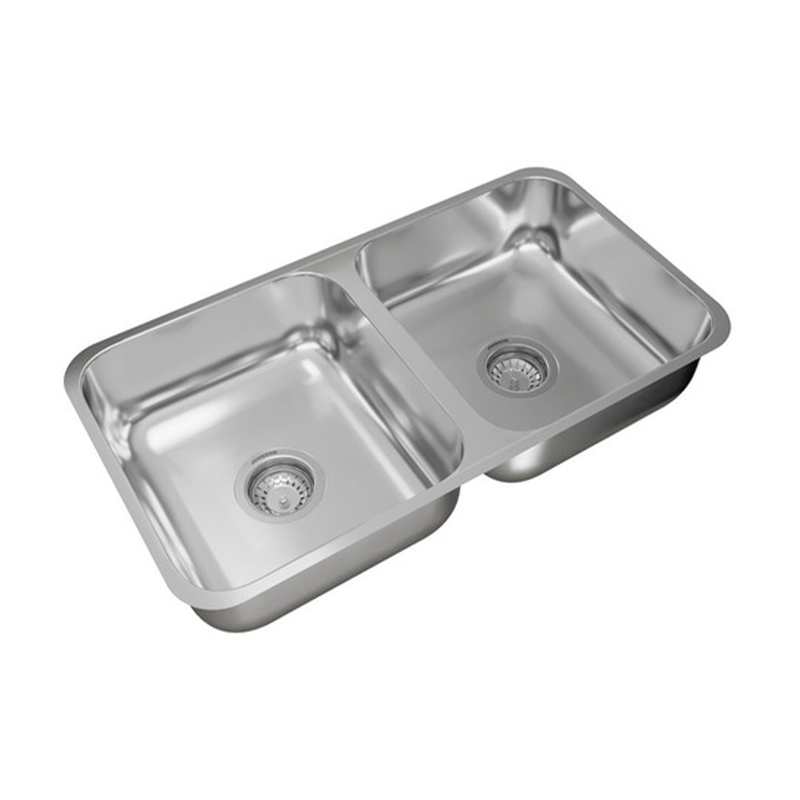 Pileta cocina doble acero inoxidable 304 pulido estandar sobrepuesta 708mm x 370mm x 150mm