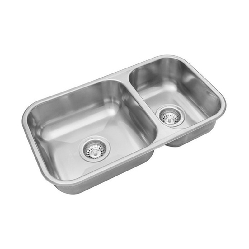 Pileta cocina doble acero inoxidable 304 pulido estandar sobrepuesta 633mm x 340mm x 150mm