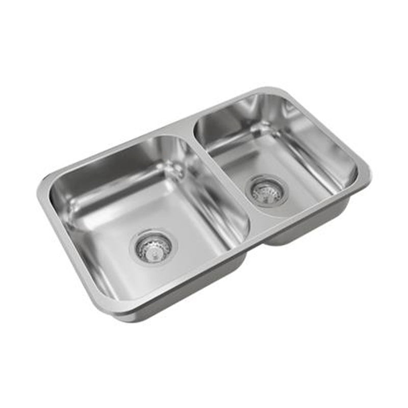 Pileta cocina doble acero inoxidable 304 pulido estandar sobrepuesta antiderrame 705mm x 435mm x 185mm