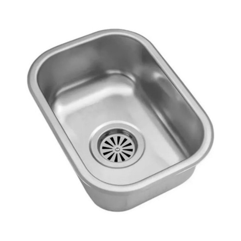 Pileta cocina simple acero inoxidable 430 pulido estandar soldada 340mm x 235mm x 150mm