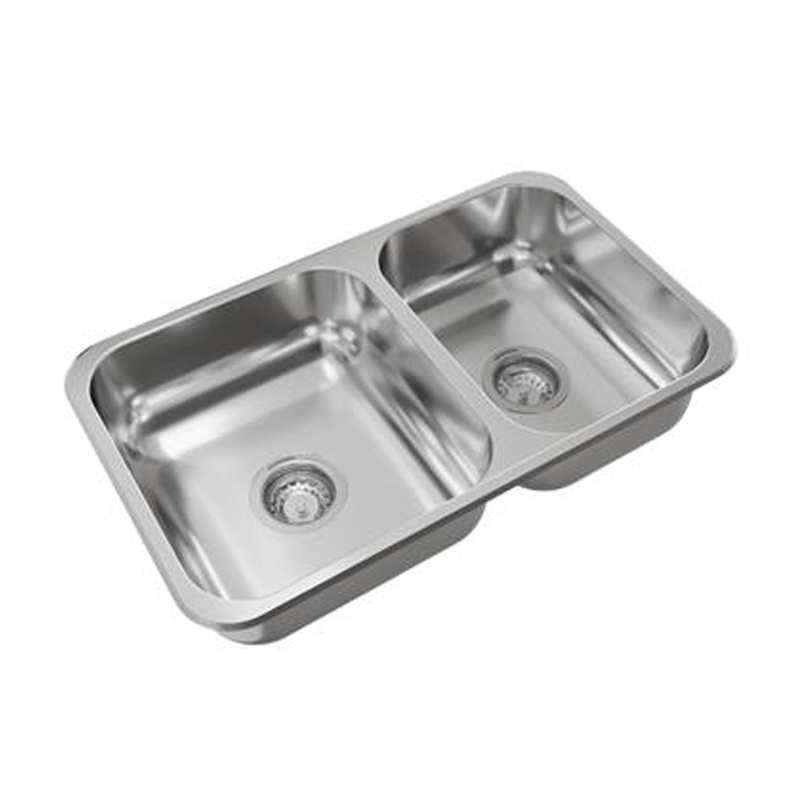 Pileta cocina doble acero inoxidable 430 pulido estandar cromado sobrepuesta 598mm x 340mm x 180mm