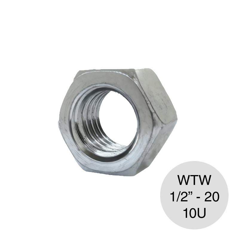 Tuerca hexagonal grado 2 WTW paso 20 acero zincado plateado 1/2" pack x 10u