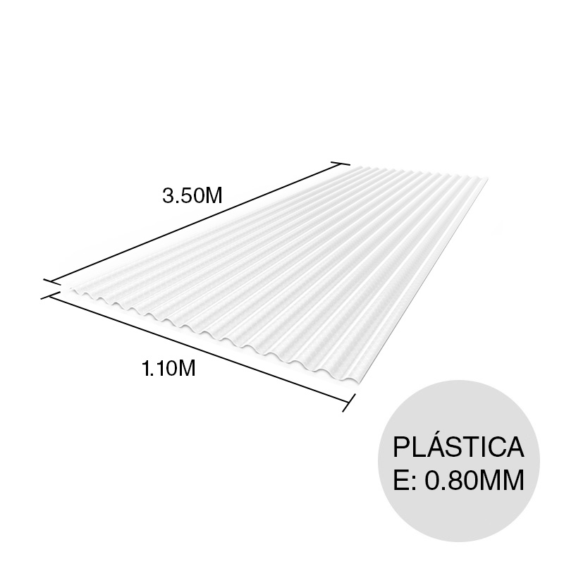 Chapa acanalada plastica blanca 3.50m x 1.10m x 0.80mm