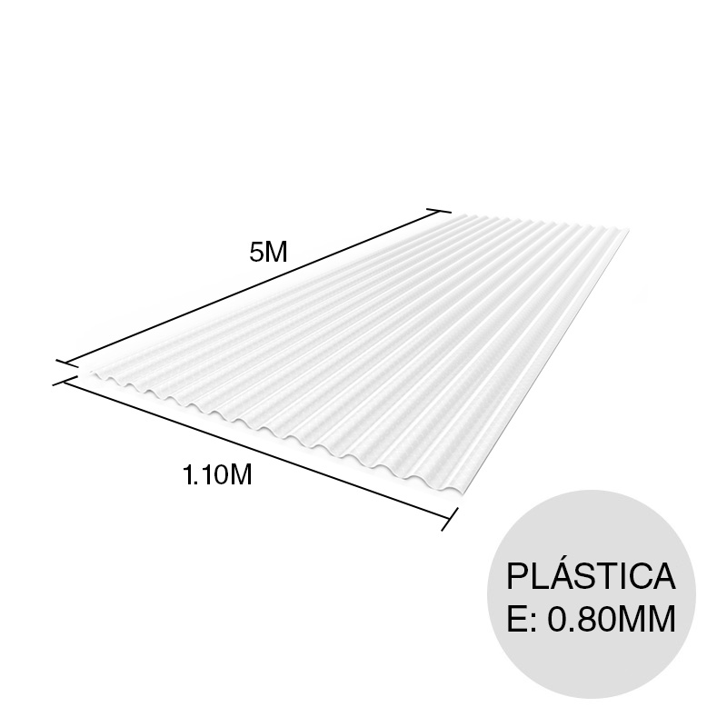 Chapa acanalada plastica blanca 5m x 1.10m x 0.80mm
