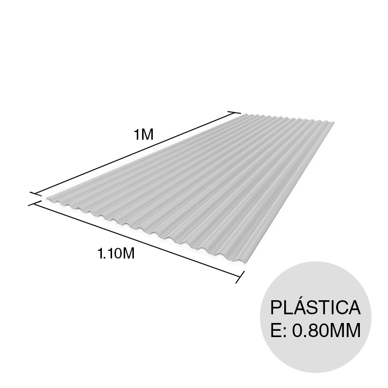 Chapa acanalada plastica transparente 1m x 1.10m x 0.80mm