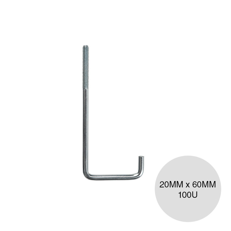 Gancho L acero c/capuchon 20mm x 80mm bolsa x 100u