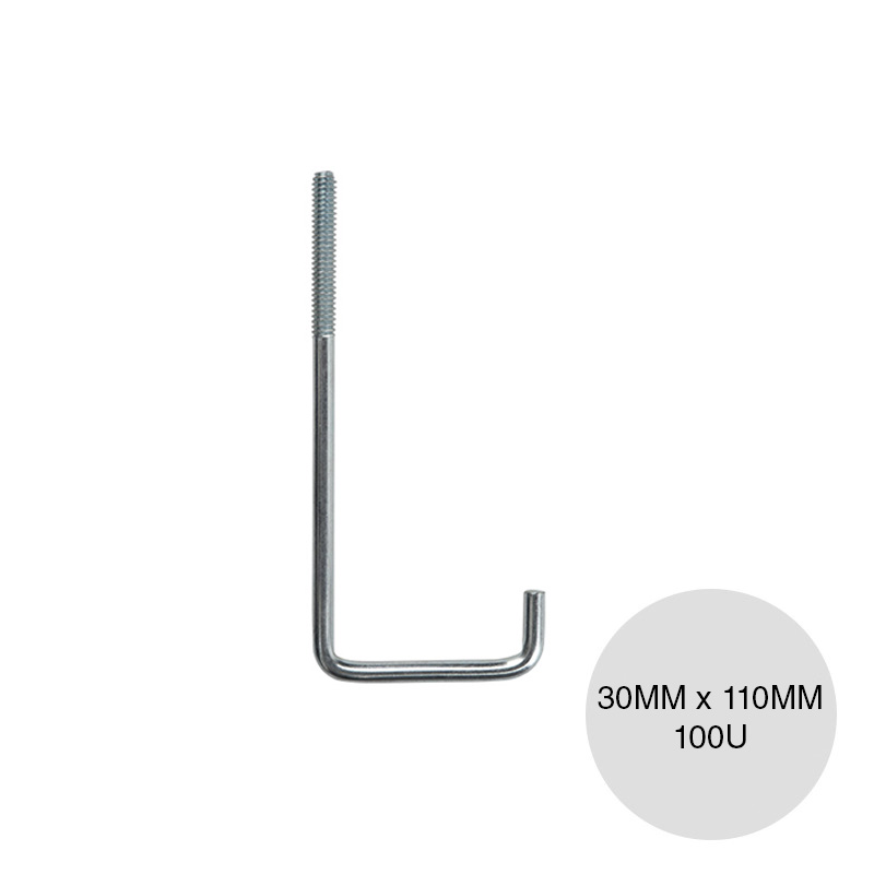 Gancho L acero c/capuchon 30mm x 110mm bolsa x 100u