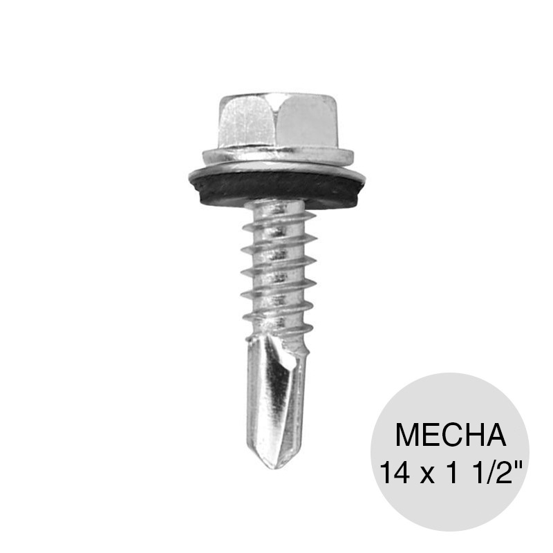 Tornillo autoperforante T1 punta mecha hexagonal con arandela vulcanizada 14 x 1 1/2"
