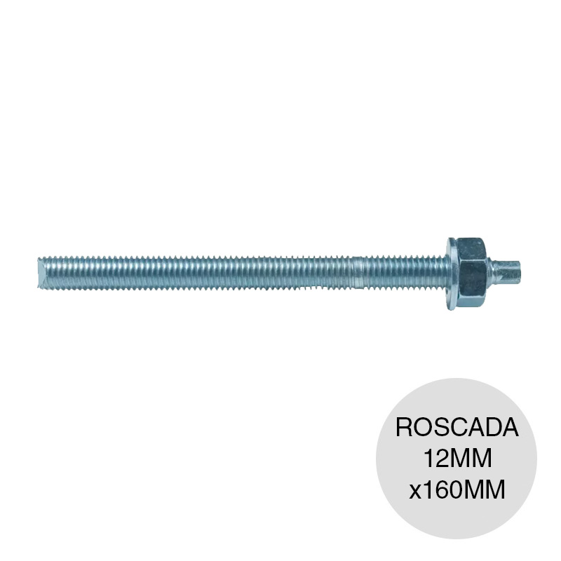 Varilla roscada anclaje galvanizado c/tuerca y arandela ø 12mm x 160mm