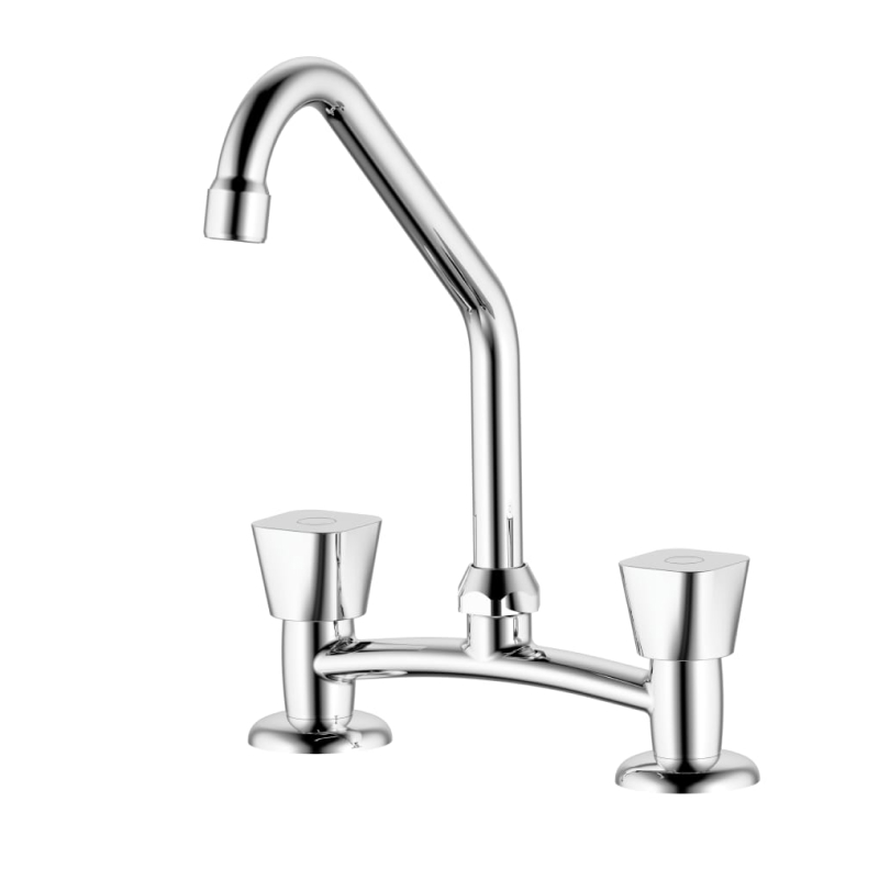 Griferia cocina metalica Alize pico movil alto sobremesada doble comando cromado