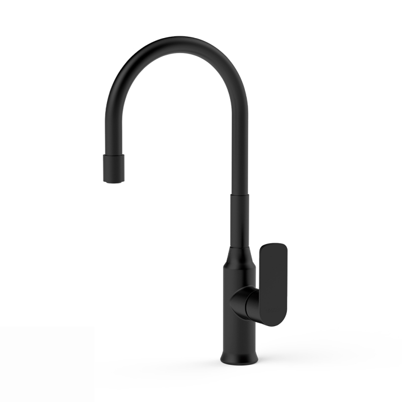 Griferia cocina metalica Agatha Black pico movil flexible sobremesada monocomando negro