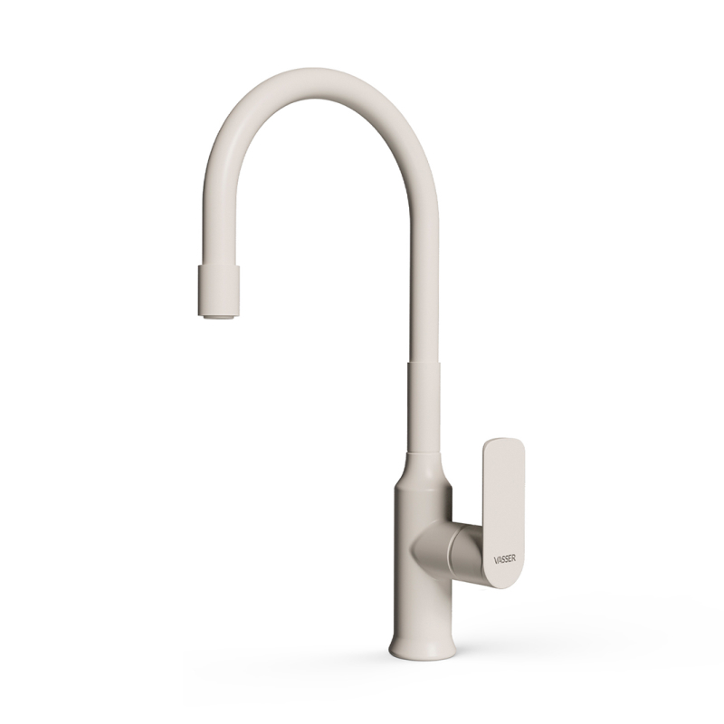 Griferia cocina metalica Agatha White pico movil flexible sobremesada monocomando blanco