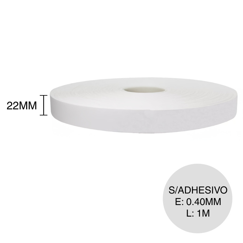 Canto ABS sin adhesivo blanco calandra 0.40mm x 22mm x 1m