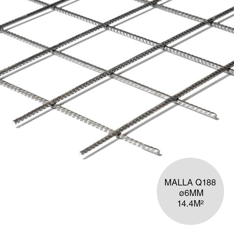 Malla acero Q188 ø 6mm armadura resistente separacion 150mm x 150mm medidas 2.4m x 6m x 14.4m²