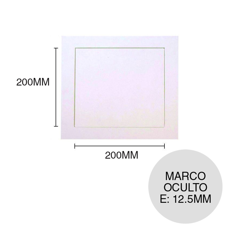 Tapa inspeccion yeso cielorraso marco oculto 12.5mm x 200mm x 200mm