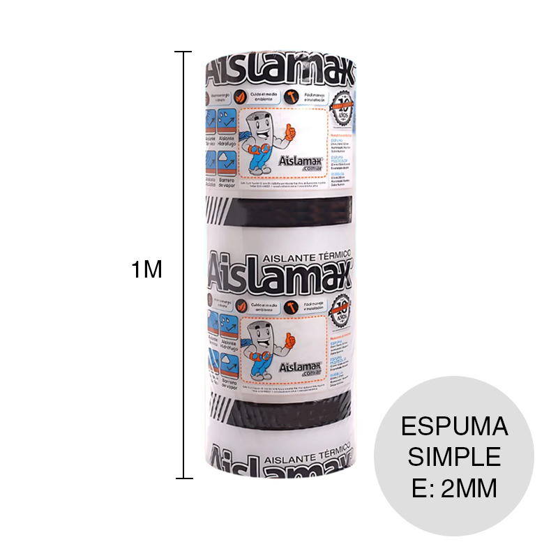 Aislante termico espuma polietileno simple s/film aluminio 2mm x 1m x 20m rollo x 20m²
