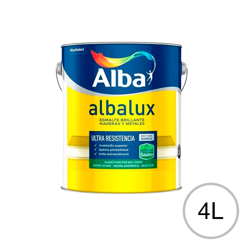 Esmalte acrilico Albalux Balance exterior interior blanco brillante lata x 4l