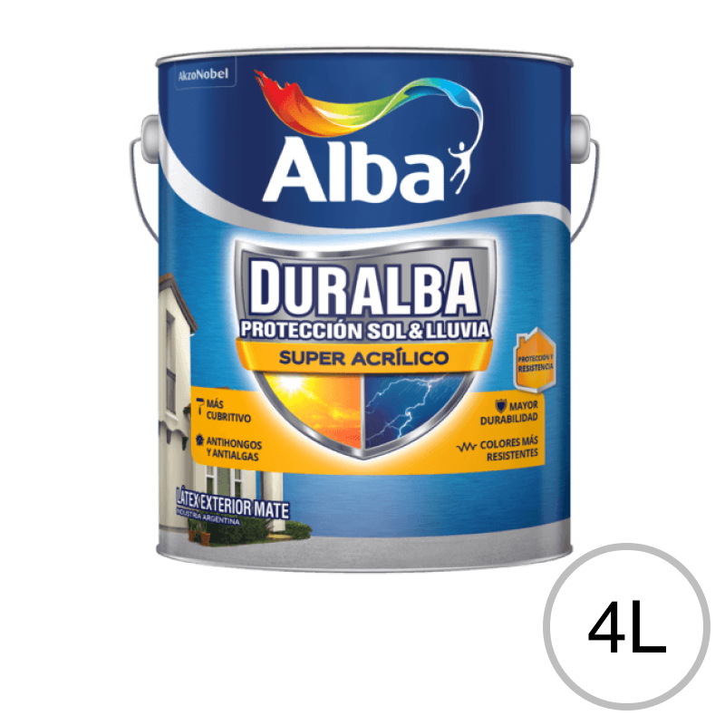Pintura latex acrilica Duralba Super Acrilico exterior blanco mate lata x 4l