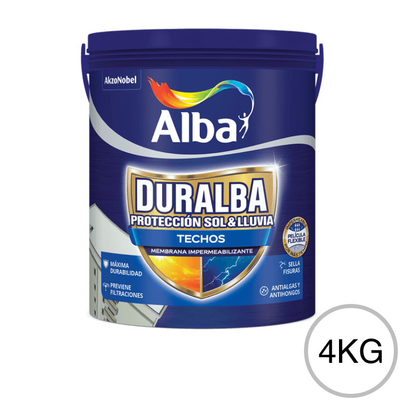 Impermeabilizante acrilico elastomerico Duralba Techos exterior blanco satinado balde x 4kg