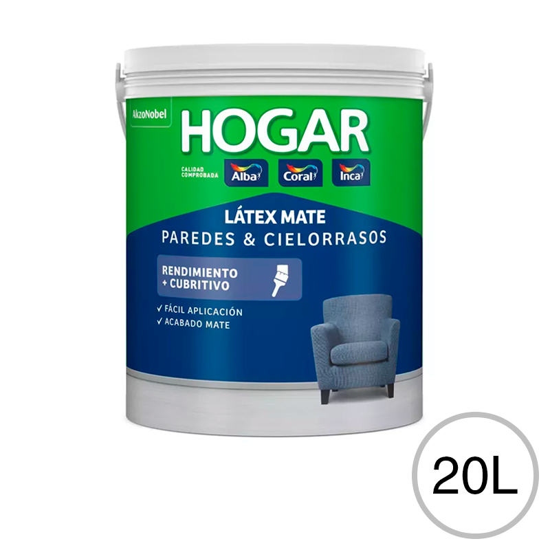 Pintura latex acrilica Hogar interior blanco mate lata x 20l