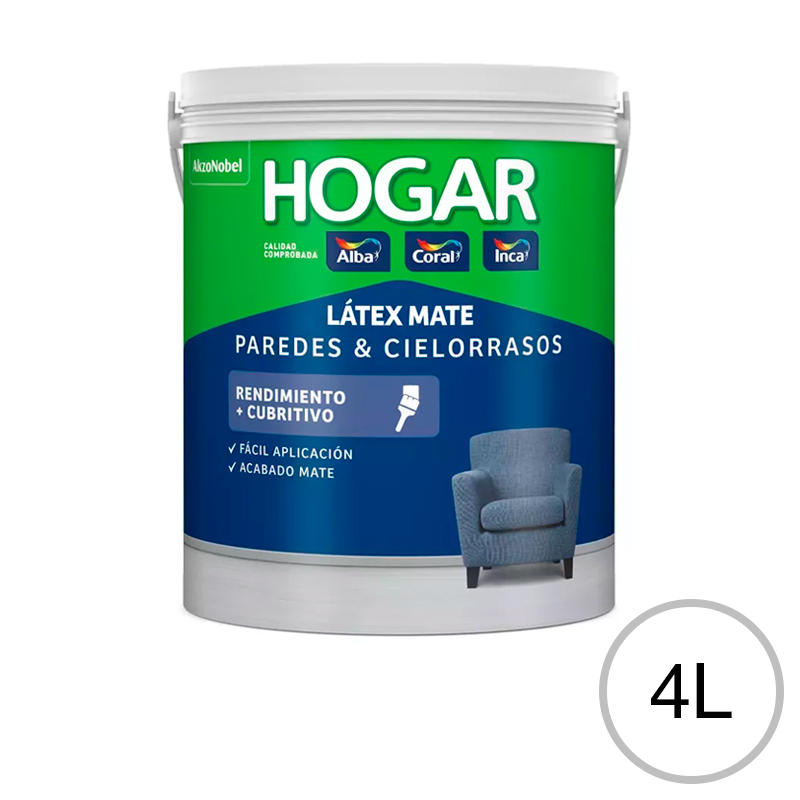 Pintura latex acrilica Hogar interior blanco mate lata x 4l
