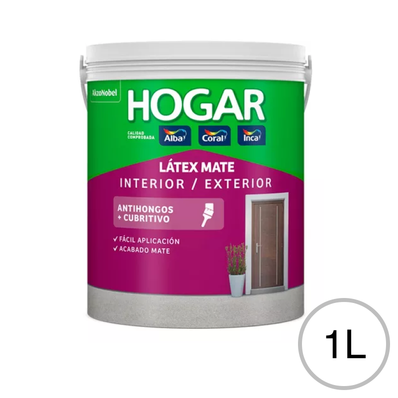Pintura latex acrilica Hogar exterior interior blanco mate balde x 1l