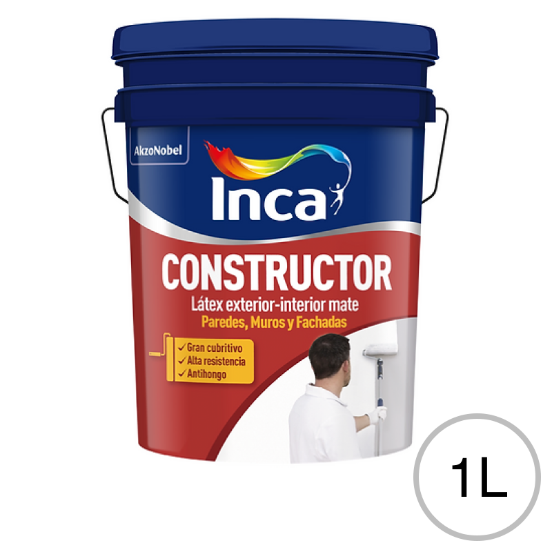 Pintura latex acrilica Constructor exterior interior blanco mate balde x 1l