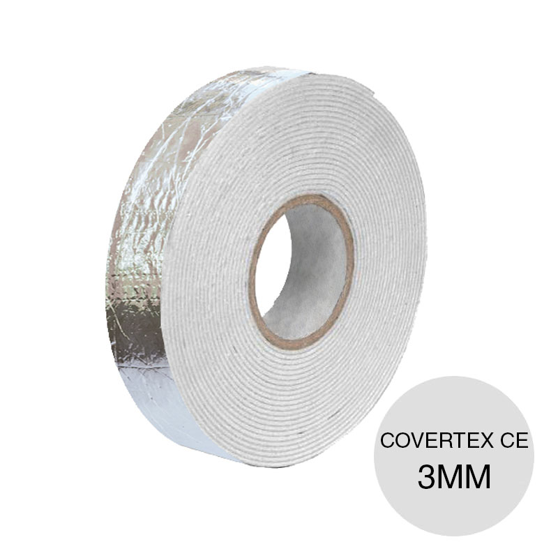Cinta autoadhesiva aluminio puro espuma polietileno Covertex CE aislacion tuberias exterior rollo x 3mm x 40mm x 7m