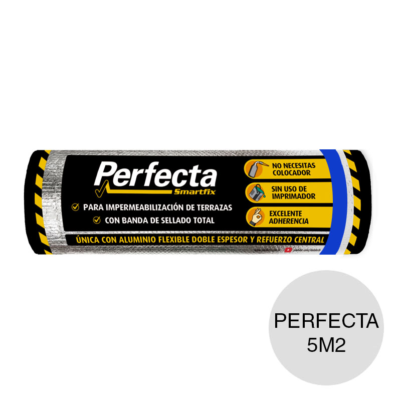 Membrana asfaltica aluminio anti piedra alma polietileno Smartfix Perfecta transitable expuesta 1.20mm x 500mm x 10m rollo x 5m²