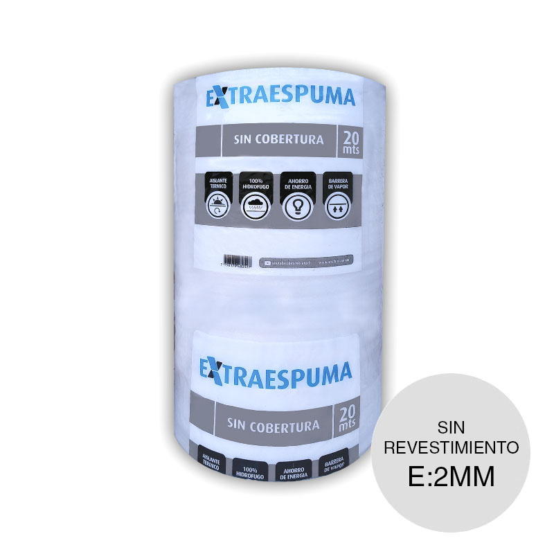 Aislante termico hidrofugo espuma polietileno Extraespuma sin revestimiento / cobertura 2mm x 1m x 20m rollo x 20m²
