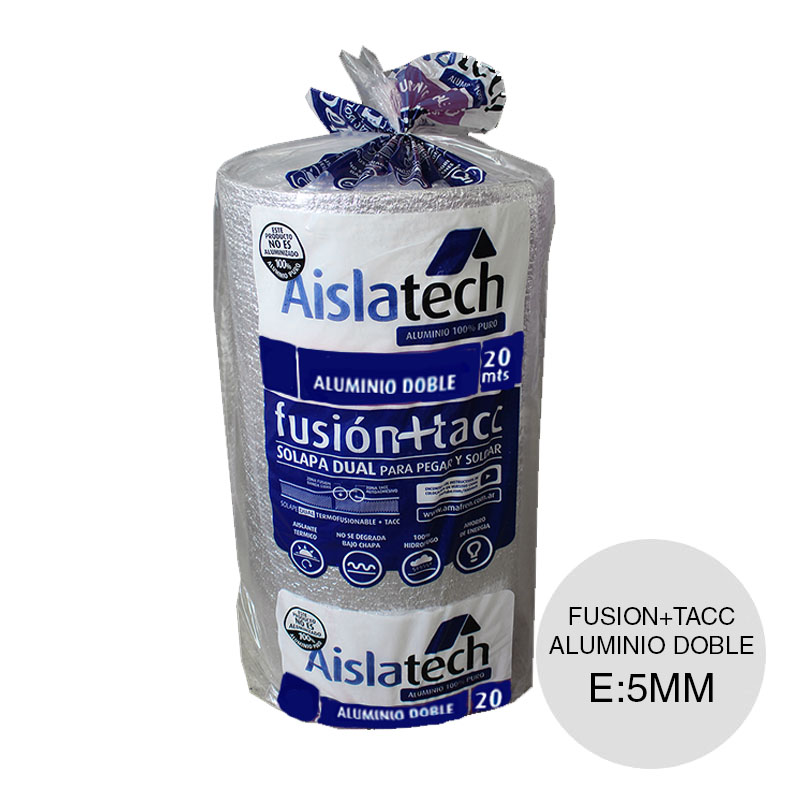 Aislante termico hidrofugo espuma polietileno Aislatech Fusion + TACC con doble film aluminio puro 5mm x 1m x 20m rollo x 20m²