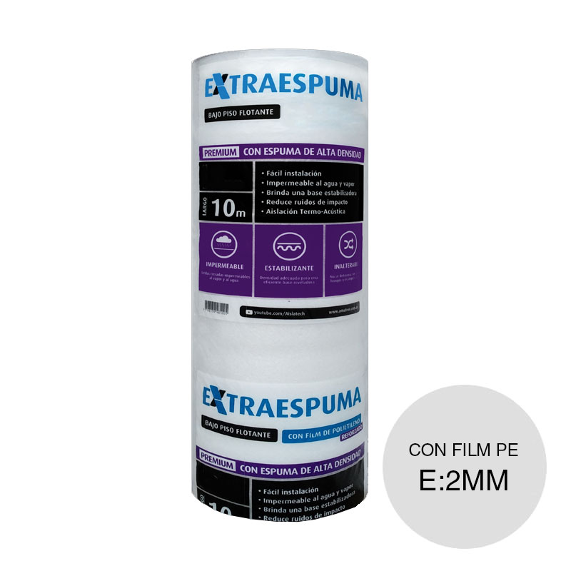 Manta bajo piso espuma polietileno Extraespuma solapa con film PE 2mm x 1m x 10m rollo x 10m²