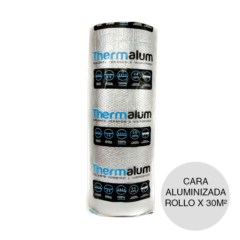 Aislante termico hidrofugo burbujas polietileno Thermalum cara aluminizada 1m x 30m rollo x 30m²