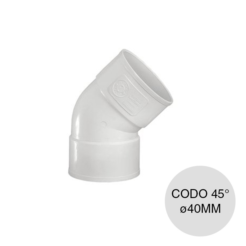 Codo 45º hembra-hembra Nivel 1 desagüe cloacal pluvial PVC union quimica ø 40mm
