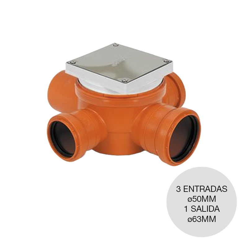 Boca acceso Silentium desagüe cloacal pluvial polipropileno 3 entradas x ø 50mm / 1 salida x ø 63mm