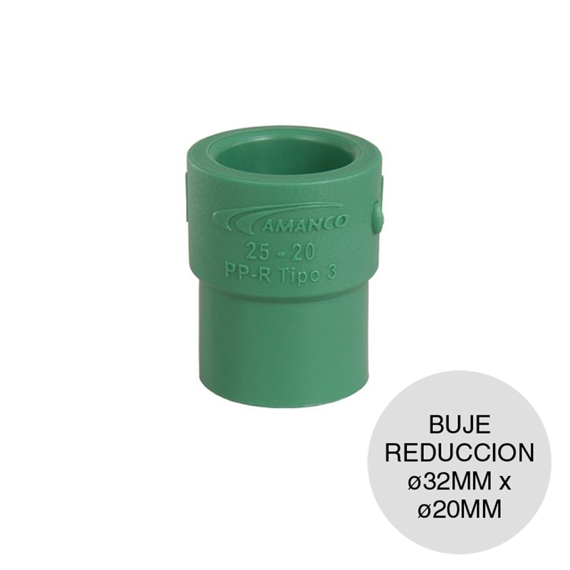 Buje reduccion macho-hembra Fusion agua fria caliente polipropileno ø 32mm x ø 20mm