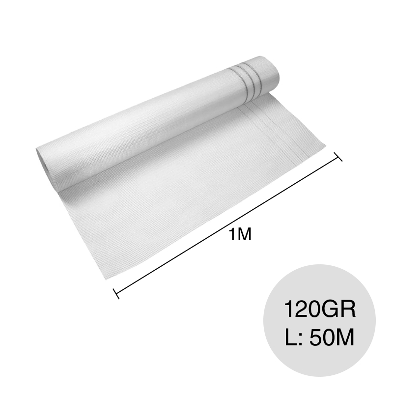 Malla fibra vidrio 120gr rollo x 1m x 50m