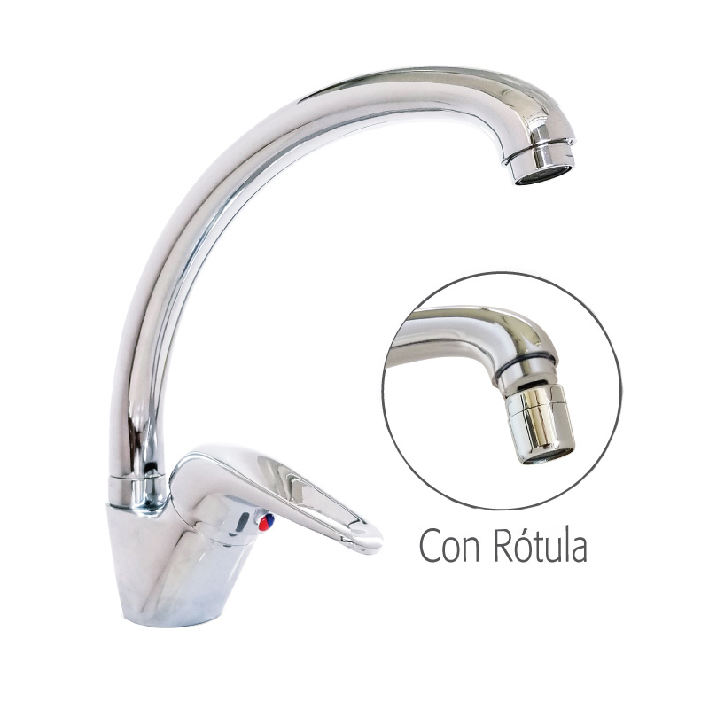 Griferia cocina cisne metalica Alhue monocomando c/rotula pico alto cromado brillante