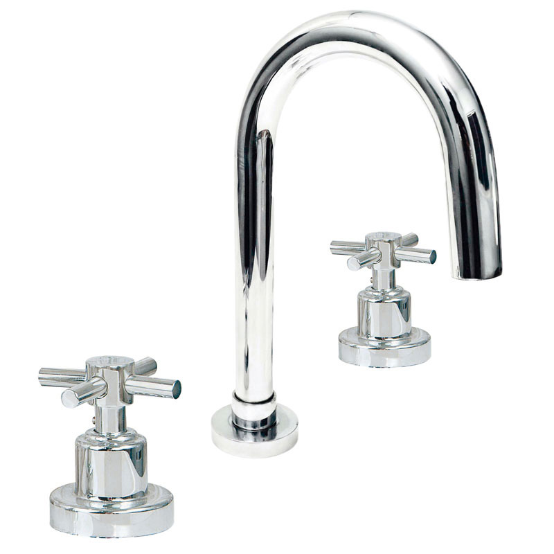 Griferia lavatorio metalica Aruma Cruz mesada doble comando cromado brillante