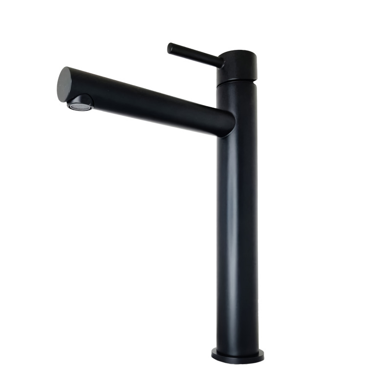 Griferia lavatorio metalica monocomando Spot Black pico alto mesada negro mate 