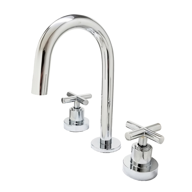 Griferia lavatorio metalica mesada Aukan Cruz cromado brillante 