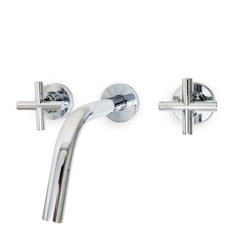 Griferia lavatorio metalica pared Aukan Cruz cromado brillante 