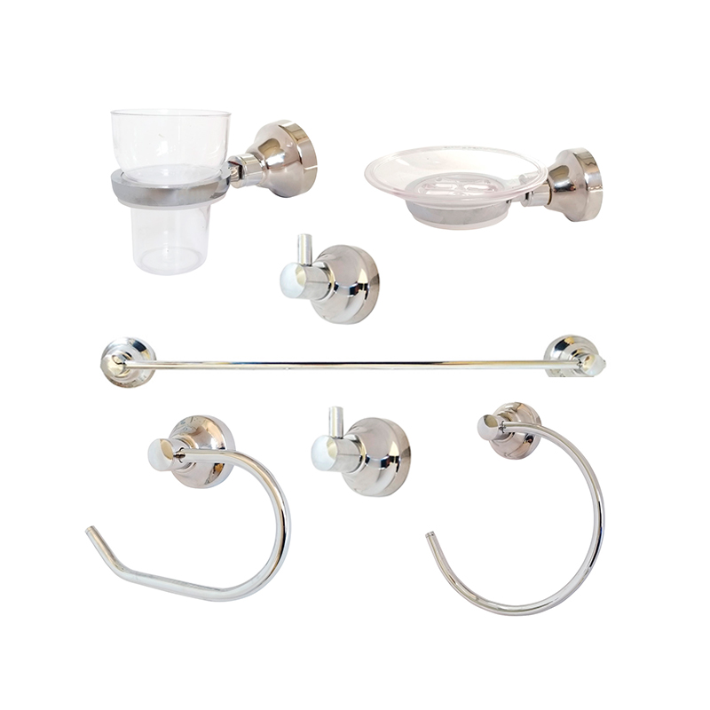 Kit accesorios p/baño 7 piezas metal y vidrio Maga Clasica cromado brillante 