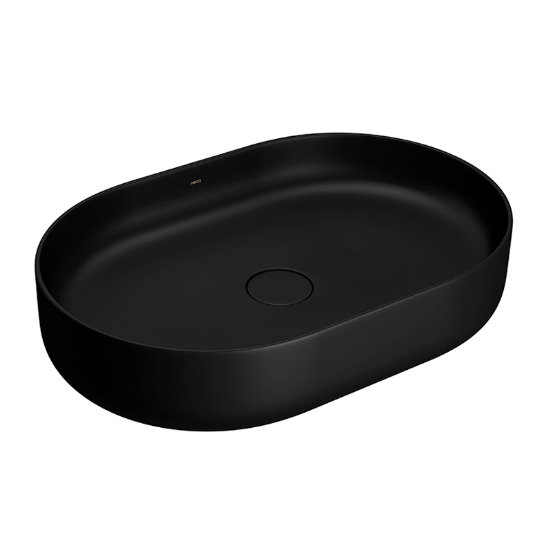 Bacha apoyo oval Slim Deca porcelana negro mate 135mm x 400mm x 600mm