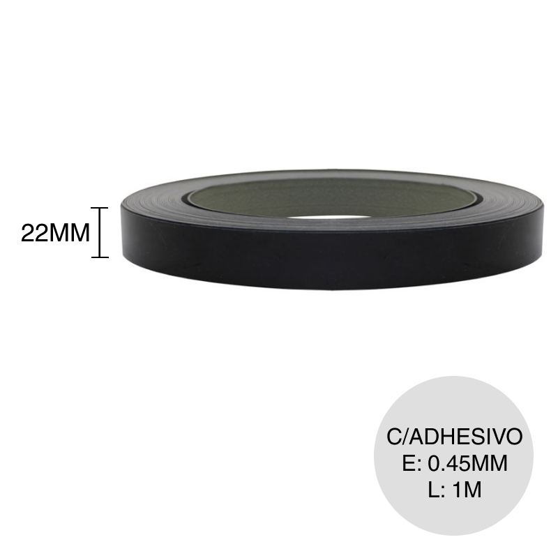 Canto ABS con adhesivo negro 0.45mm x 22mm x 1m