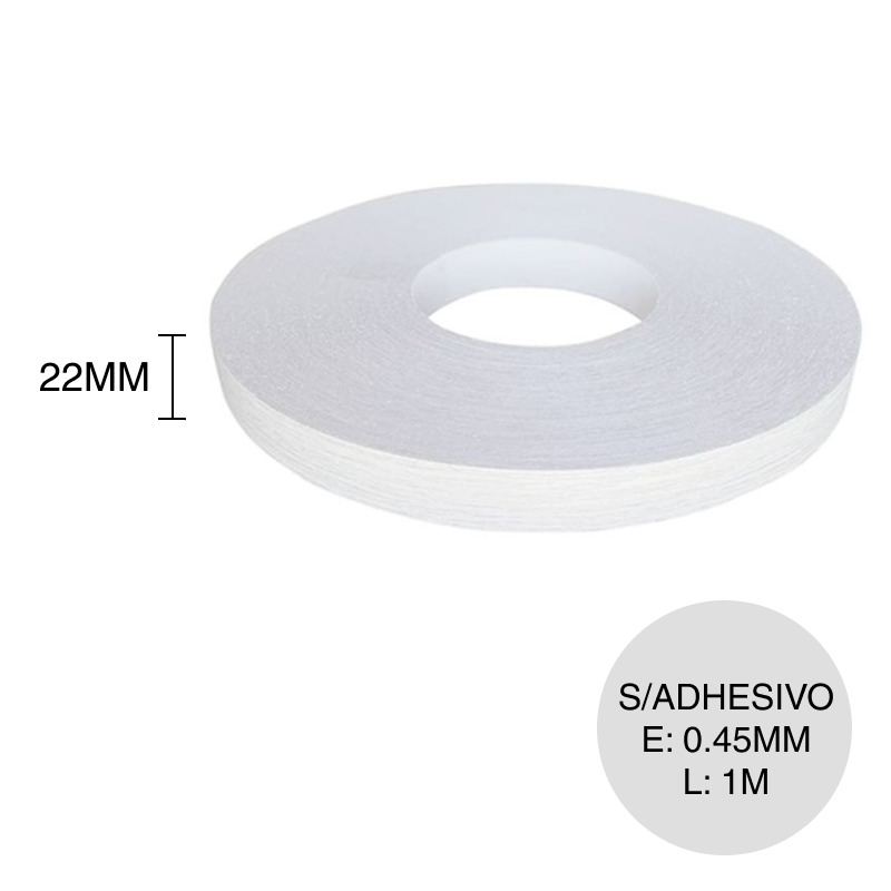 Canto ABS sin adhesivo blanco nature 0.45mm x 22mm x 1m